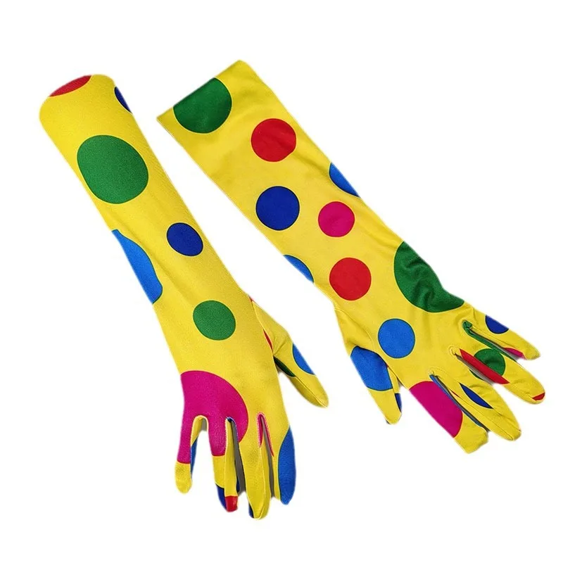 Fotografia 7: Luvas Longas de Palhaço com Estampa de Bolinhas para Decoração de Halloween, Maquiagem, Festa, Performance de Dança e Role Playing Feminino