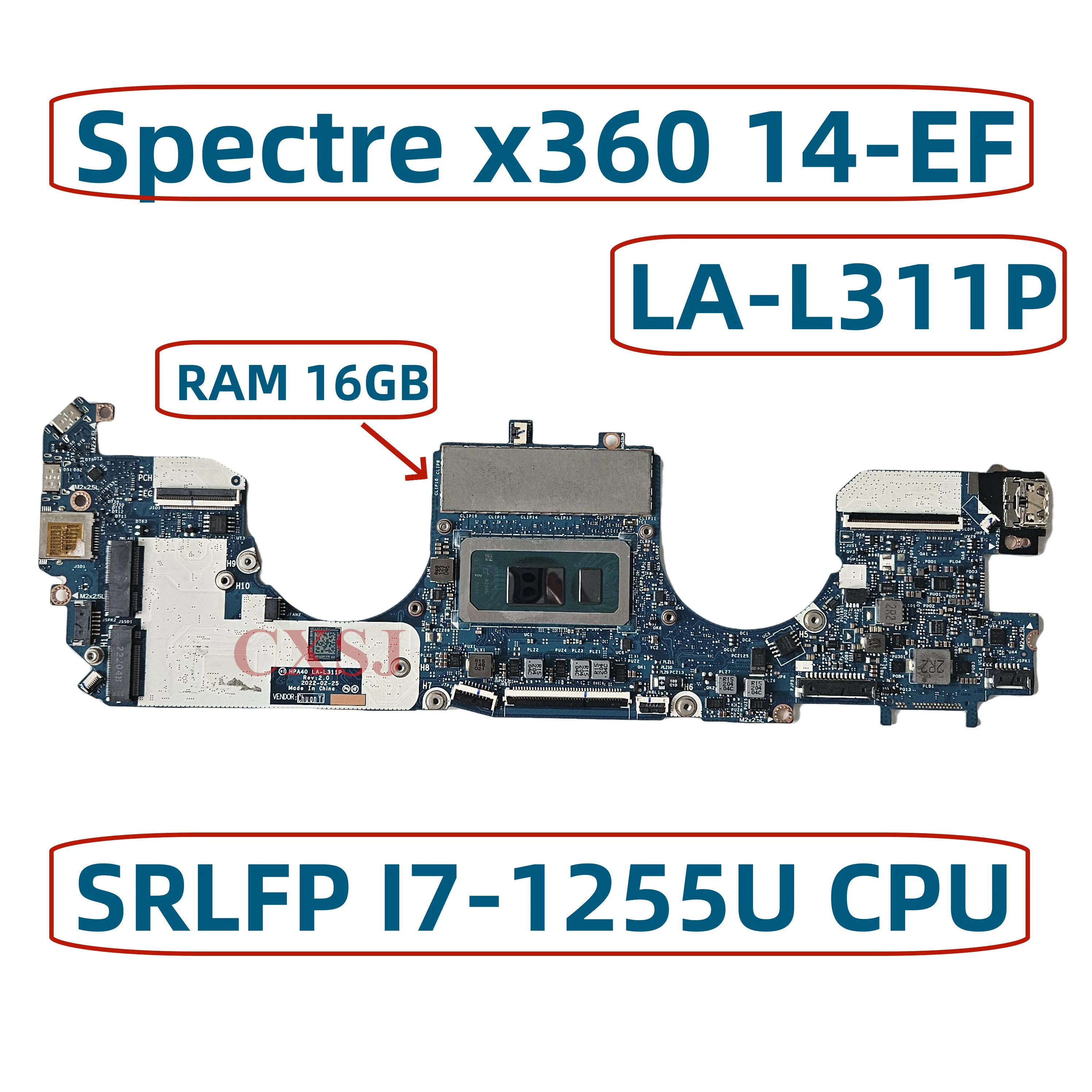 HPA40 LA-L311P For HP Spectre x360 14-EF Laptop Motherboard CPU I7-1255U SRLFP 16G RAM DDR4 Mainboard 100% Working Test