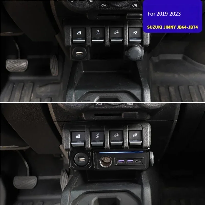 Car Central Control Expands USB Type-C Charging Port With Atmosphere Light For Suzuki Jimny 2019 2020 2021 2022 2023