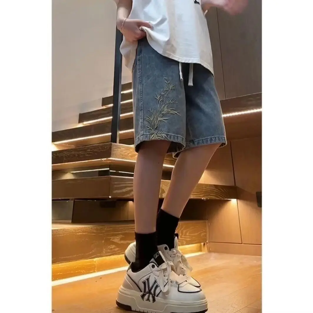 

Summer New American Sle Men's orts Loose Fit Five-Quarter Thin Design Casual Spor Jeans Loose Straight Leg mid Waist