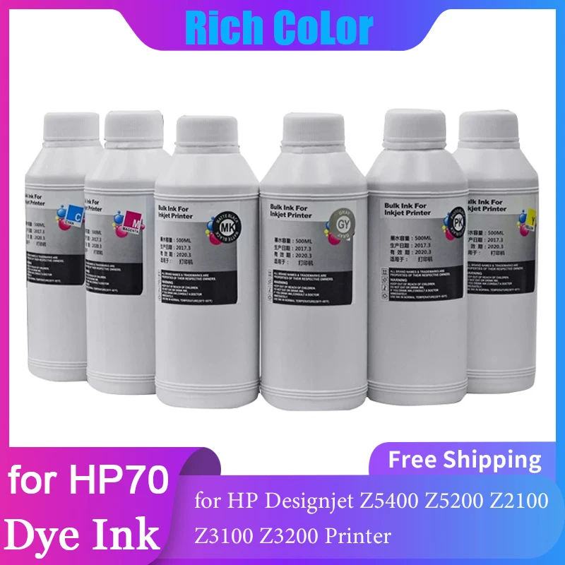 

1000ML Dye Ink for HP 70 Ink Cartridge for HP Designjet Z5400 Z5200 Z2100 Z3100 Z3200 Printer Dye Ink hp70 C9448A C9449A