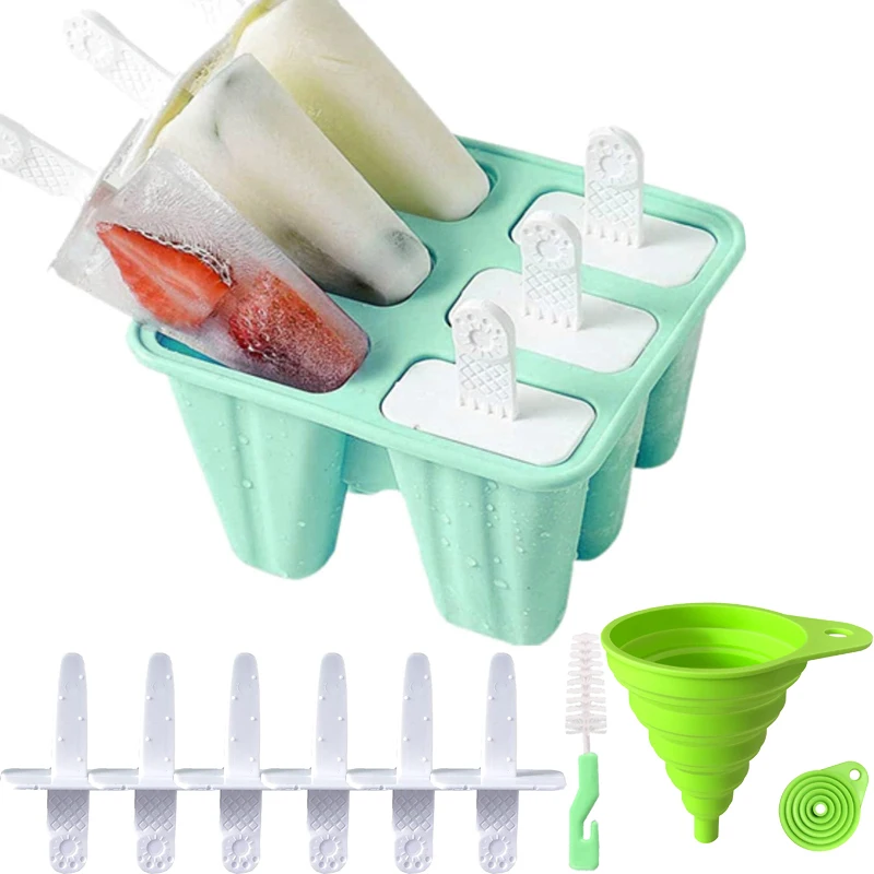 12-6 Cavities Silicone Popsicle Molds Easy Release Ice Cream Makers with  Reusable Stick & Funnel & Cleaning Brush,BPA FREE