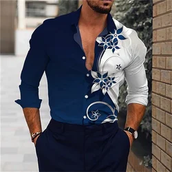 Beach Vacation Style 3D Printed Men's Fashion Long Sleeve Button Shirt, Suitable for Spring and Autumn, Men's Creative Casual Gi