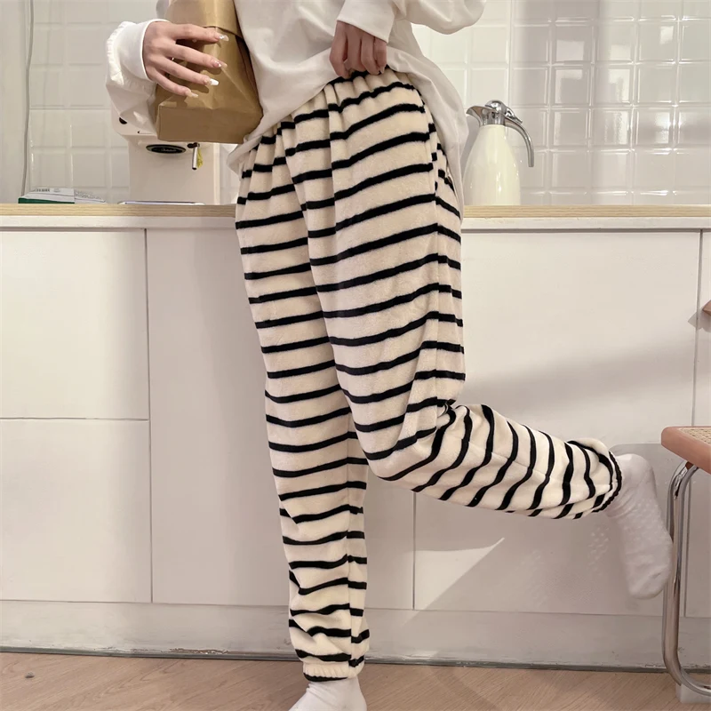 Striped Sleep Bottoms Women Loose Daily Elastic Waist Slouchy Simple Cute Ankle-tied Japanese Style Versatile Normcore Leisure