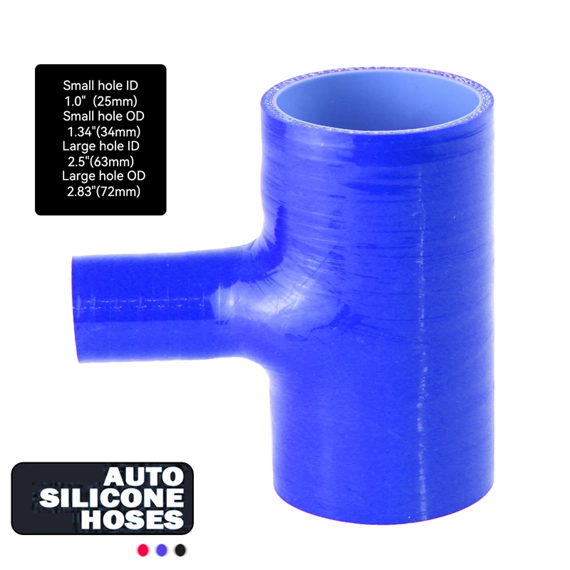 2.5inch/63mm T Piece Silicone Hose T Shape Tube for 25mm ID BOV Black/Blue/Red