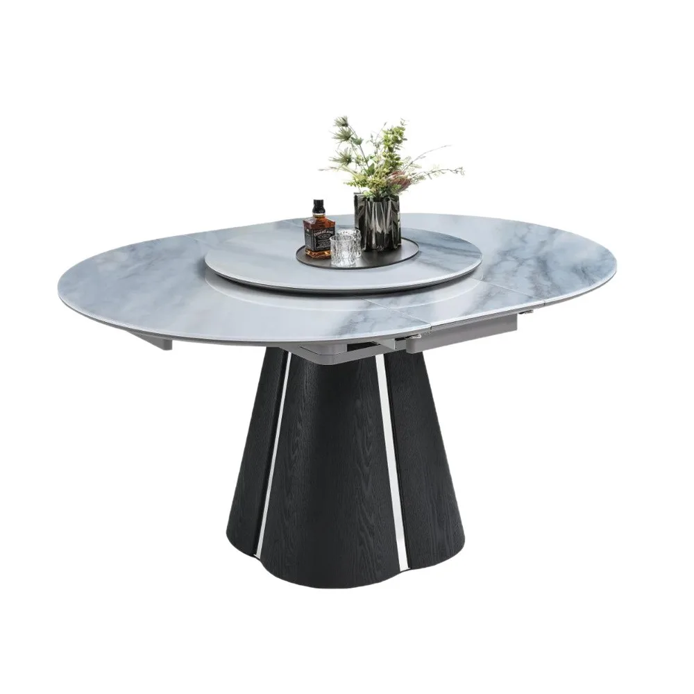

French light luxury rock slab dining table modern simple round household small apartment round table belt