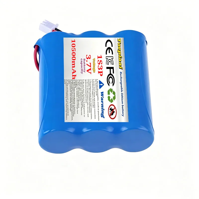 2026 3.7V 1S3P 18650 10500mAh battery with SM/XH2.54/3p/XH2.0/JST connector, with BMS protection plate, headlight, speaker