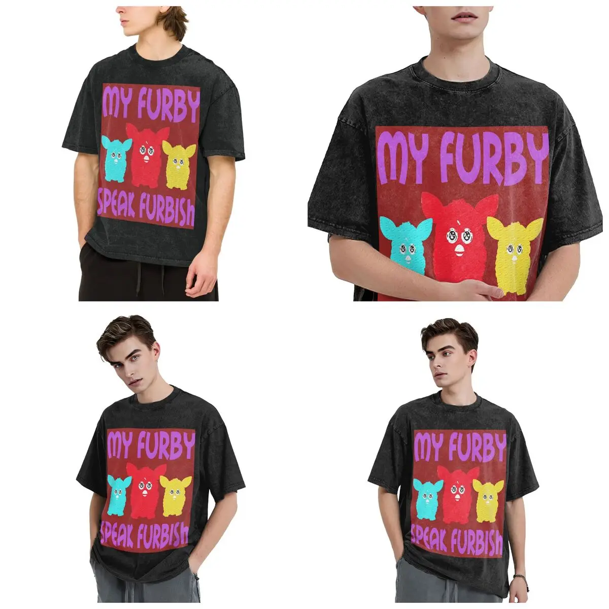 Streetwear T-Shirts Nightmare Furby Cartoon Robot Toys Washed T Shirt Short Sleeve Hip Hop T-Shirt Tops Tees for Men Women