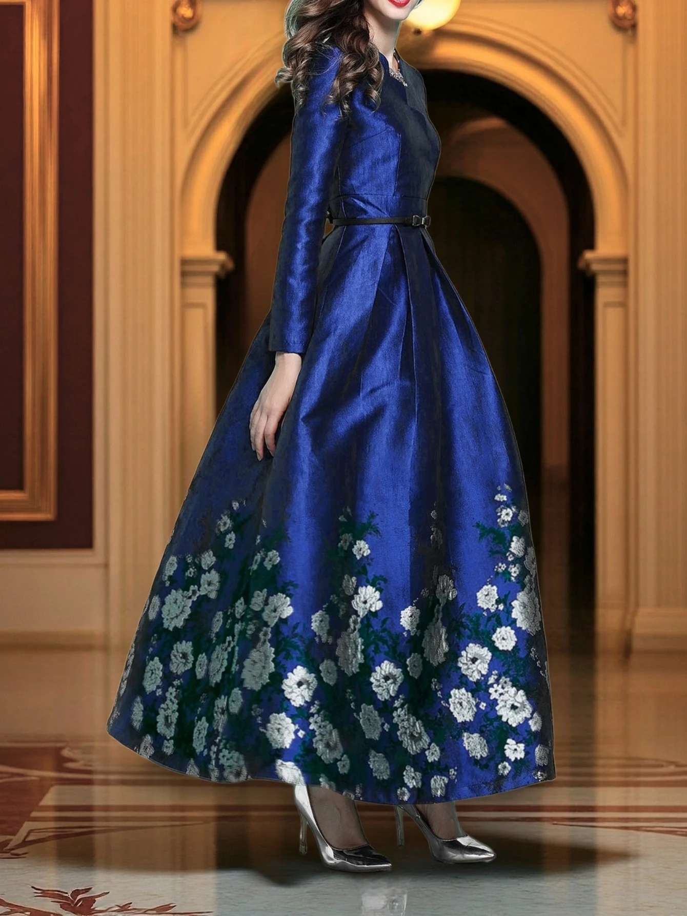 New Model Luxurious and elegant jacquard dress long dress for evening party long-sleeved dress without belt formal dress image 4