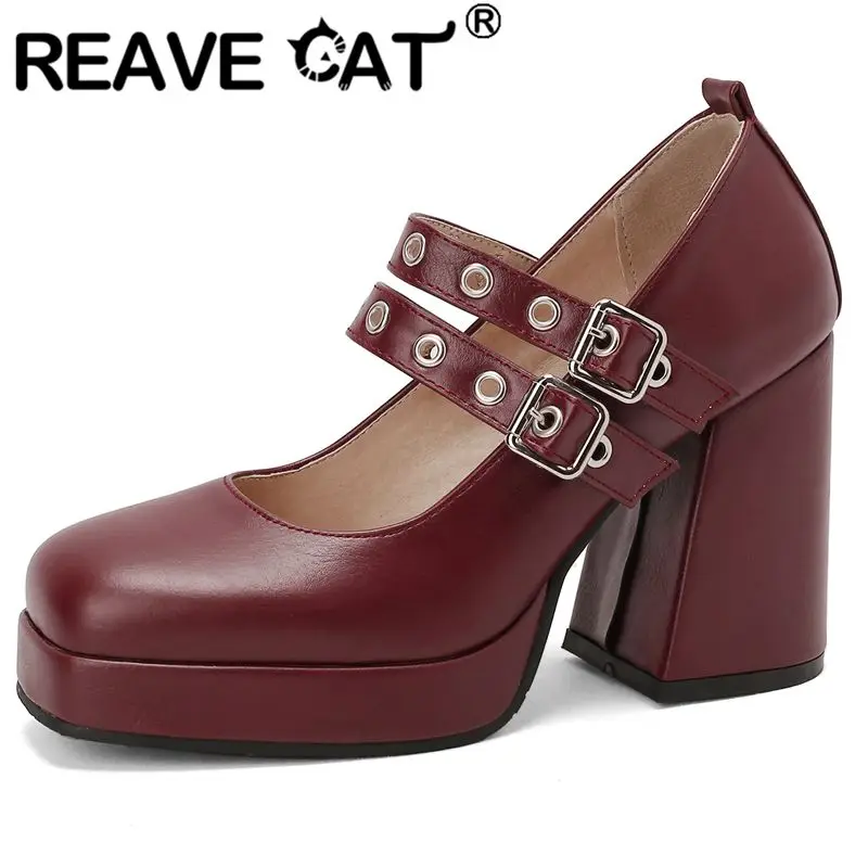

REAVE CAT/женские туфли-лодочки на высоком каблуке с пряжкой и украшением, большой размер 33–43, черные, бежевые, элегантные милые туфли S3871