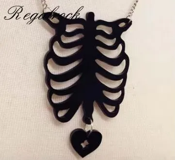 Gothic Black Rib Cage Necklace Skeleton Human Anatomical Lung Maxi Steampunk Anatomy Heart Pendant Goth Jewelry