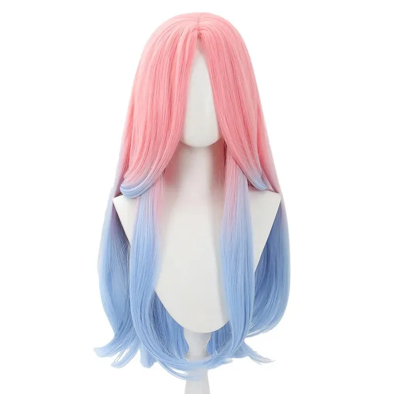 Mizi Cosplay Wig Long Curly Hair Pink Blue Dye Gradient Wig Cosplay Anime Alien Stage Mizi Wig Heat Resistant Synthetic