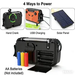 Solar Radio, AM/FM Portable Crank Radio Dynamo Emergency Radio with 4000 mAh Rechargeable Battery, LED Torch, SOS Alarm for Camp