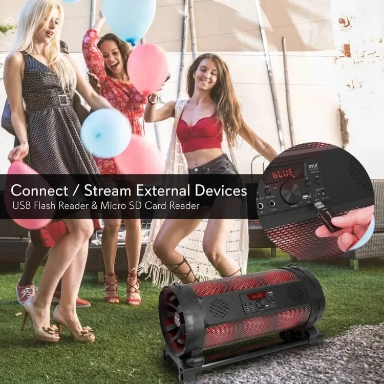 Portable Bluetooth Boombox Stereo System - 600 W Digital Outdoor Wireless Loud Speaker w/LED Lights, FM Radio, MP3 Player,