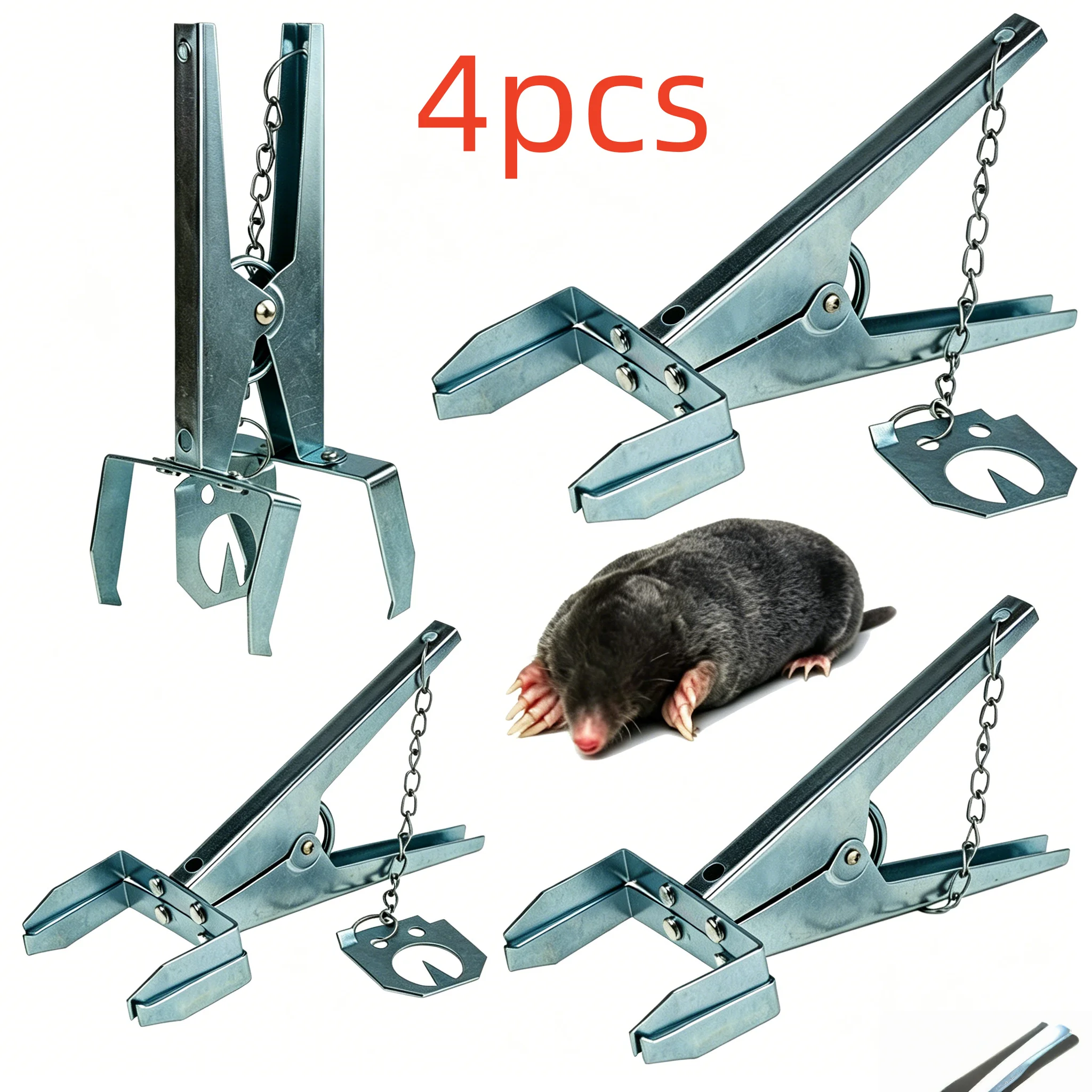 

4-Pack Heavy-Duty Automatic Spring-Loaded Metal Mouse Traps—No Power Required, Sturdy Floor Clamps, Ideal for Gardens, Farms, Ya