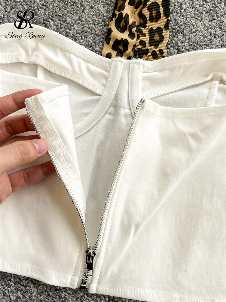 SINGREINY أنثى ريترو ليوبارد الحسية تانك القمم موضة سستة غمد تانك القمم المرأة الرسن التعادل الشارع الشهير خمر تانك القمم