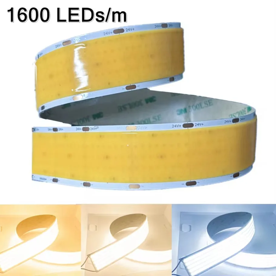 

1600LED/m Super Bright COB LED Strip DC24V 30mm Wide LED Ribbon Tape Indoor Lighting TV Backlight Flexible Ribbon Rope LED Strip