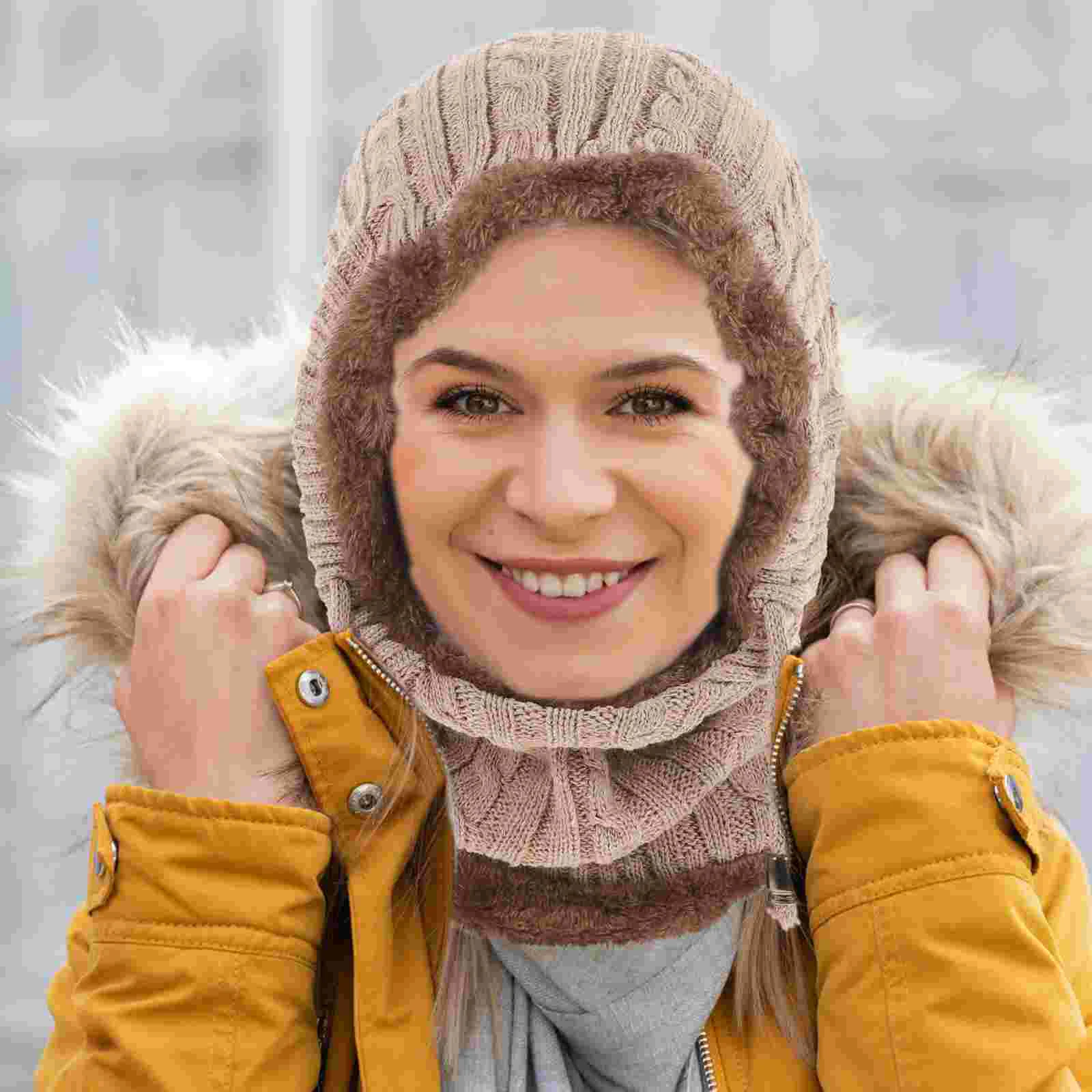 

Unisex Outdoor Practical Cycling Ski Hooded Scarf Hat Portable Knitted Thickened Caps for Women Men (Khaki)