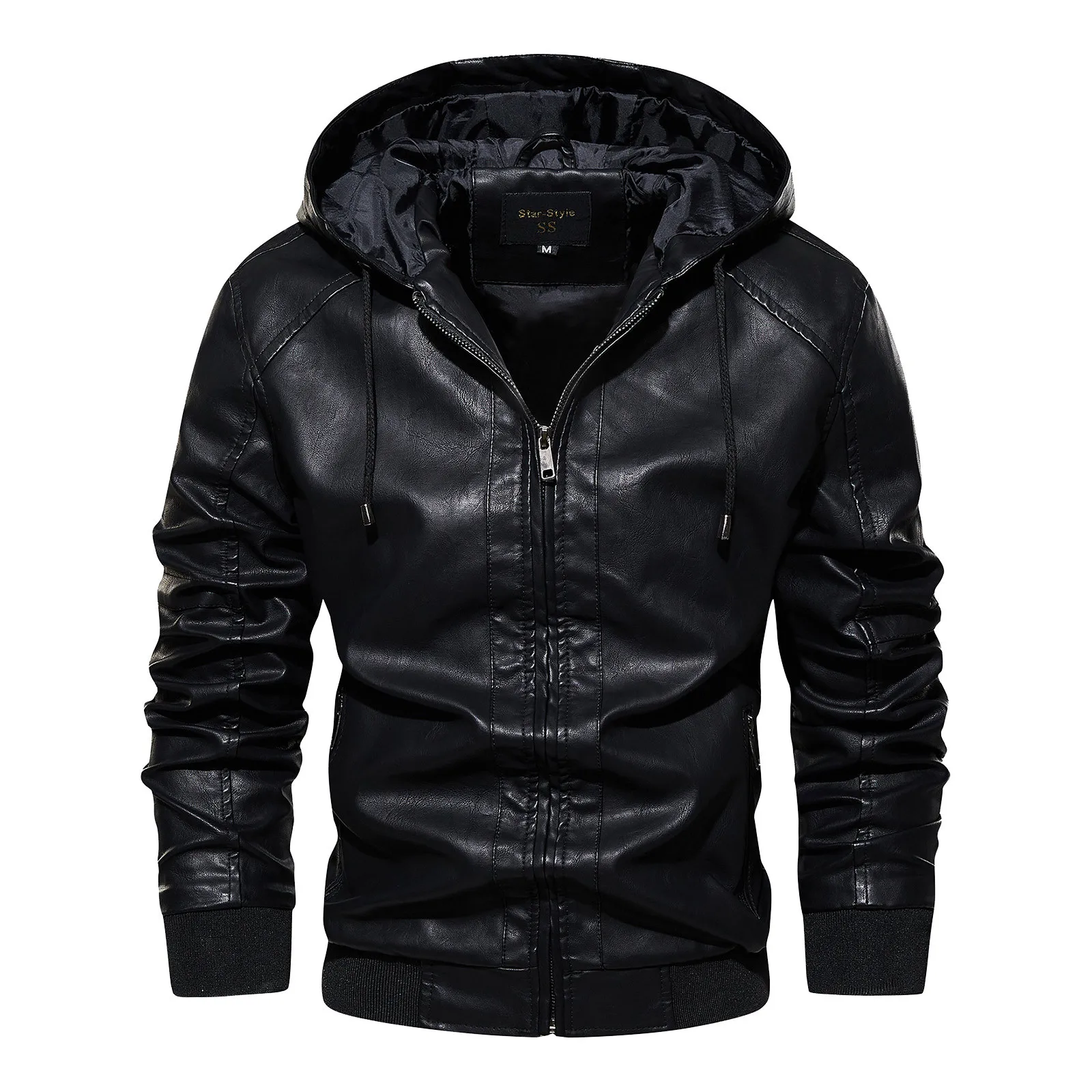 

Men's Fall Winter Jacket PU Leather Jackets Stand-up Collar Motorcycle Biker Clothing Casual Detachable Hooded Coats