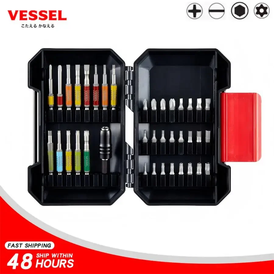 VESSEL GS38P01CCS Screwdriver Bit Set with Sturdy Case 38 Pieces Drill Bit Set for PH/SL/TORX/HEX Screws JAPAN TOOLS