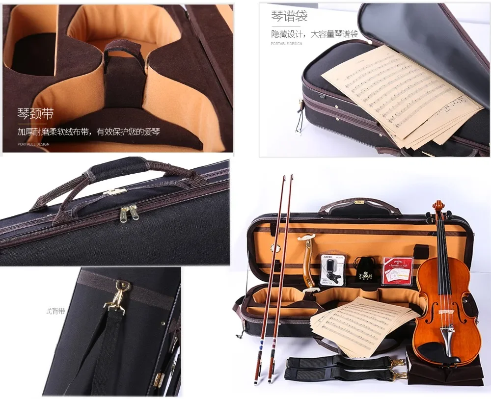 Yinfente 4/4 Violin Case Full Size Sturdy Oblong Wooden Hard Case with Hygrometer Adjustment Strong Handle 2 Bow Holder