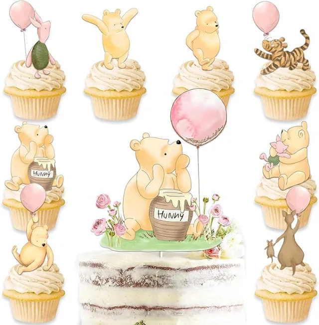 Disney Winnie Theme happy birthday party decoration for baby boy cake topper party supplies for kid favor cake decoration
