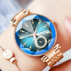 Relojes de moda de oro rosa para Mujer, Reloj de lujo con diamantes de imitación de acero inoxidable, Reloj de pulsera de cuarzo para Mujer, 2024