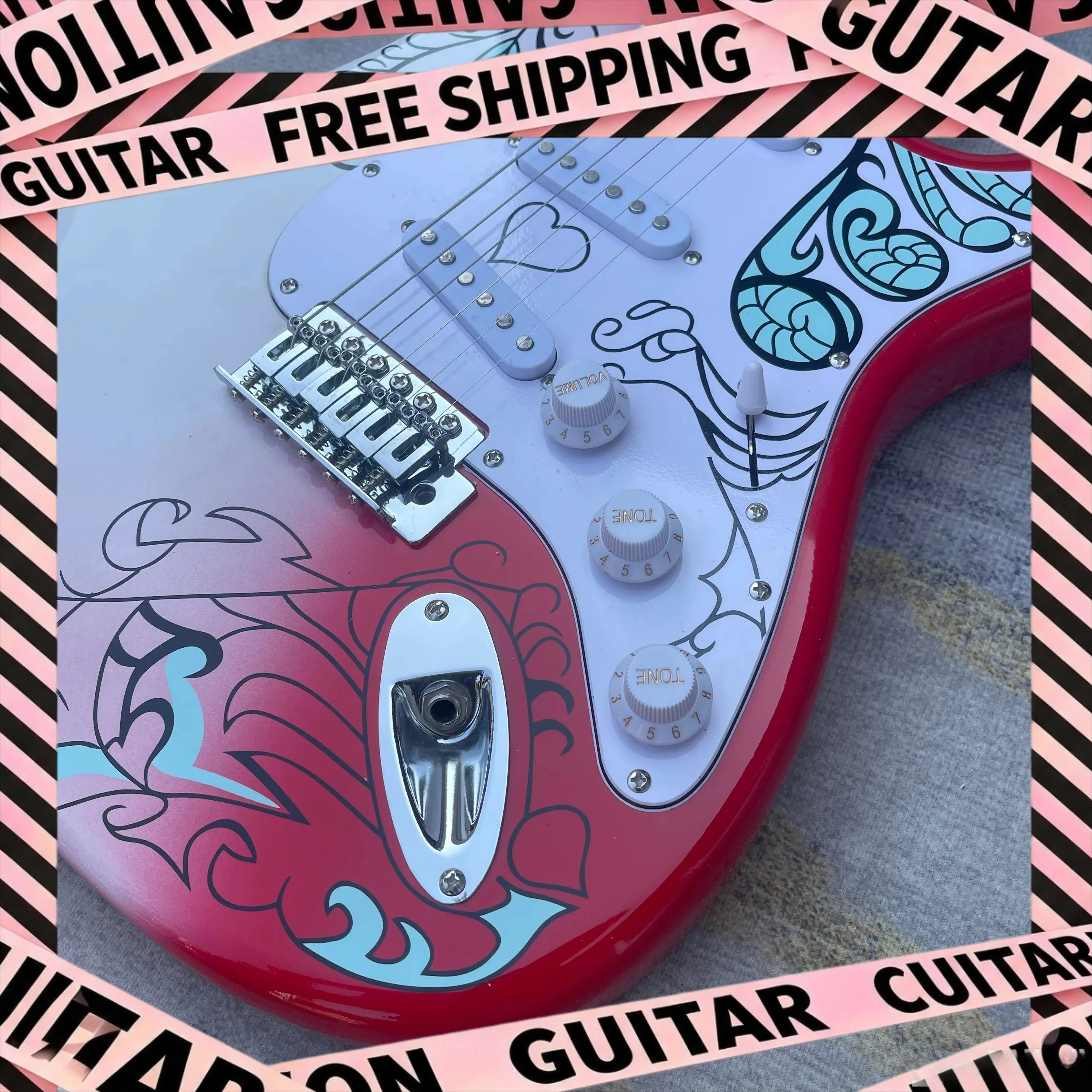 Hand-Painted Graffiti  Rose Pattern Entwined  Gloss Red-white Gradient Paint  Electric Guitar SSS Pickup Beginners Gift Hot 2026