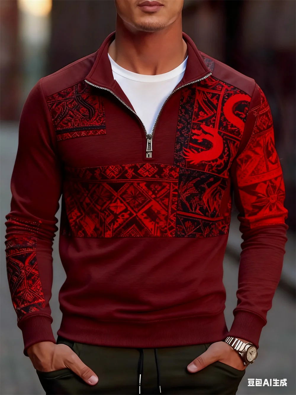 ثلاثية الأبعاد طباعة خمر العرقية نمط سستة البلوز الرجال في الهواء الطلق الشارع الهيب هوب كم طويل البلوز الخريف الشتاء نصف البريدي الملابس