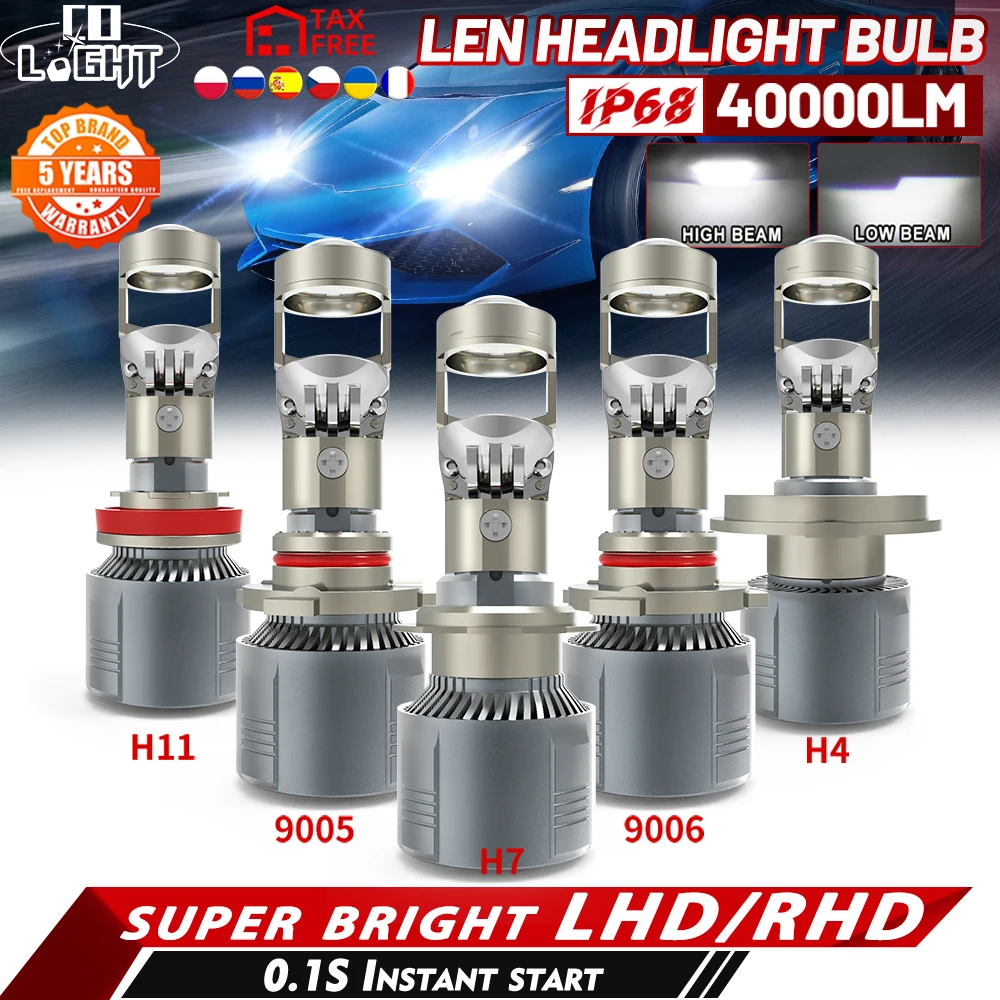 CO LIGHT H4 H7 LED Mini Projector Lens H8 H11 Canbus 9005 HB3 9006 HB4 40000LM Car Headlight Bulbs 6000K Lamp 12V 24V RHD LHD