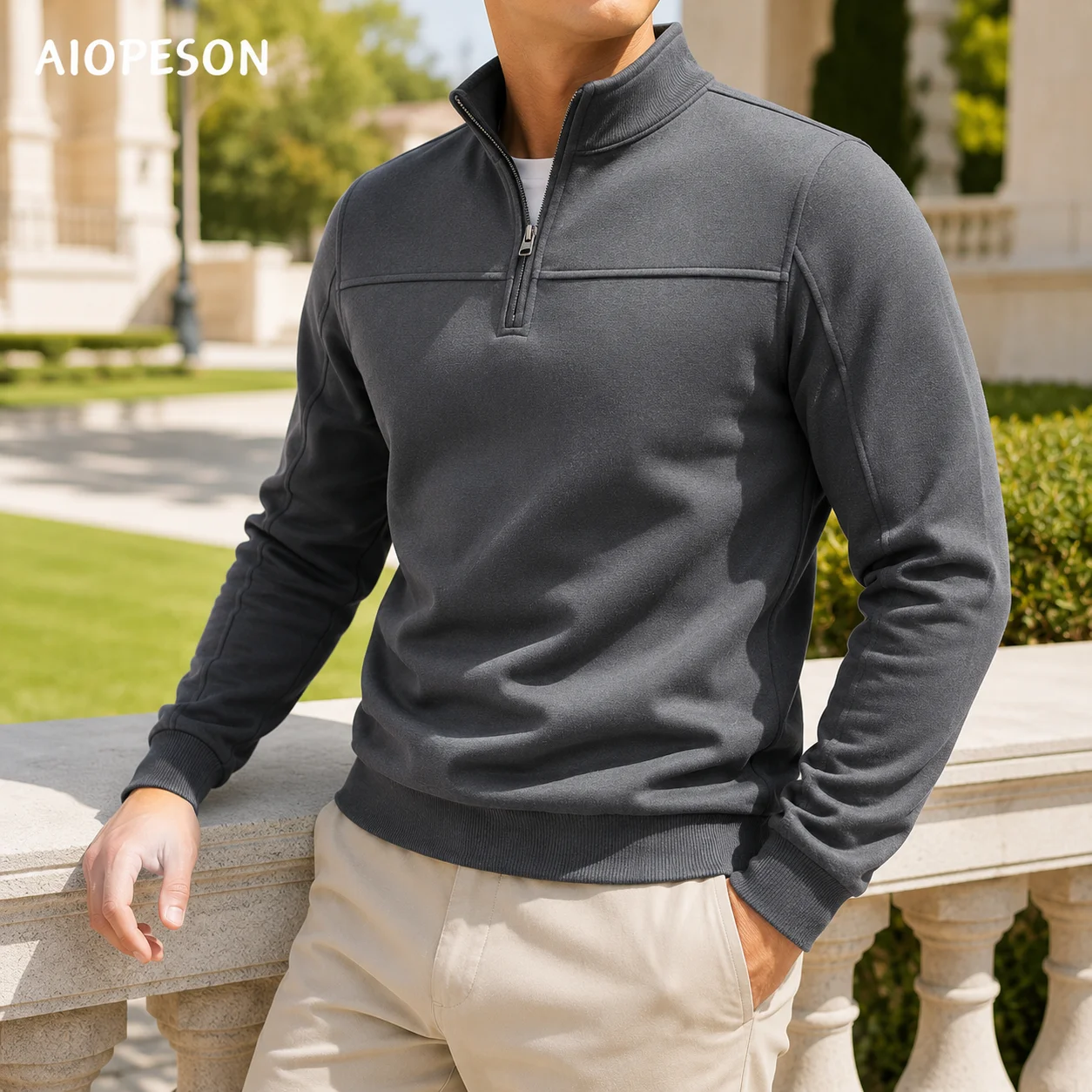 Men's 2026 Half Zip Mock Neck Cotton Sweatshirt Solid Color Casual Long Sleeve Pullover Warm Cozy Basic Jumper for Fall Winter
