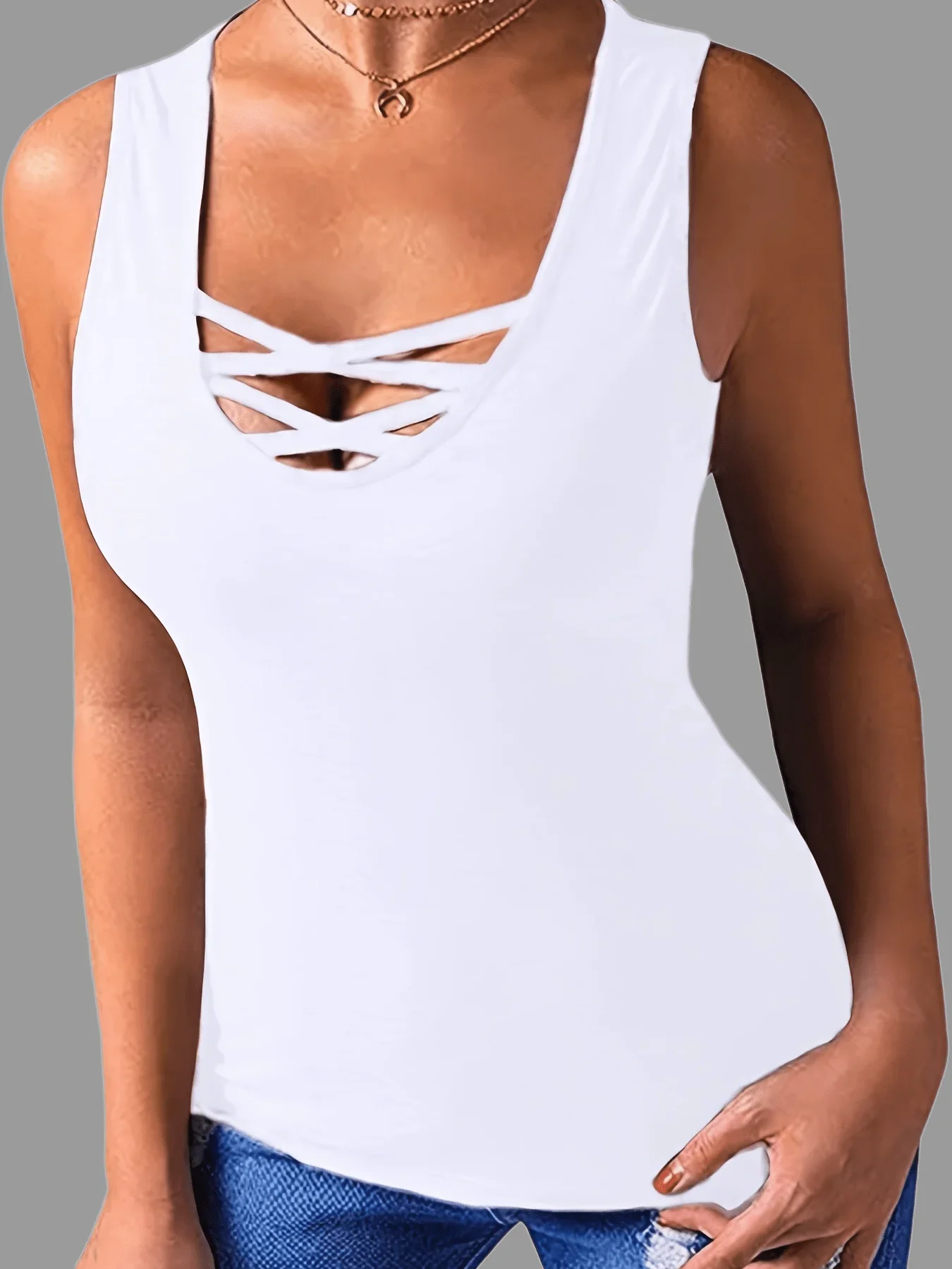 Plus Größe 1XL-8XL Damen Casual Sommer Ärmellose Tank Tops Damen Casual Solide Basic Tops Pendler Urlaub Freizeit Tops – Detail 9
