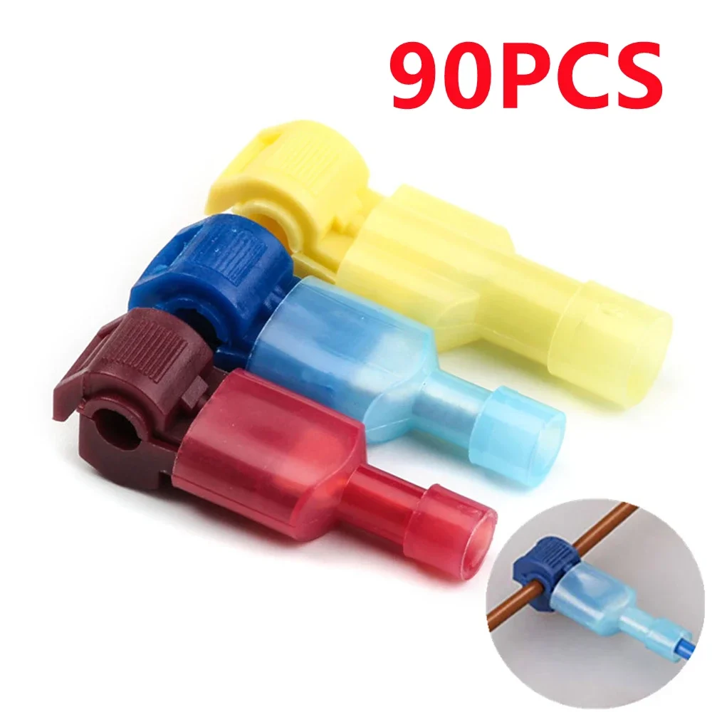 20/60/90PCS T Type Electrical Connector Fast Wire Connectors Splice Insulated Quick Electrical Cable Connectors Snap Splice Lock