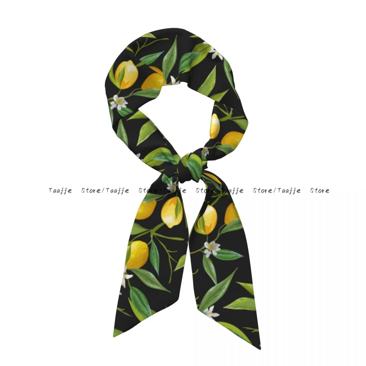 7.6x128cm Long Skinny Hair Scarf Women Imitation Silk Satin Headband Lemon Fruits Floral And Leaf Neckerchief Ladies Bag Scarves