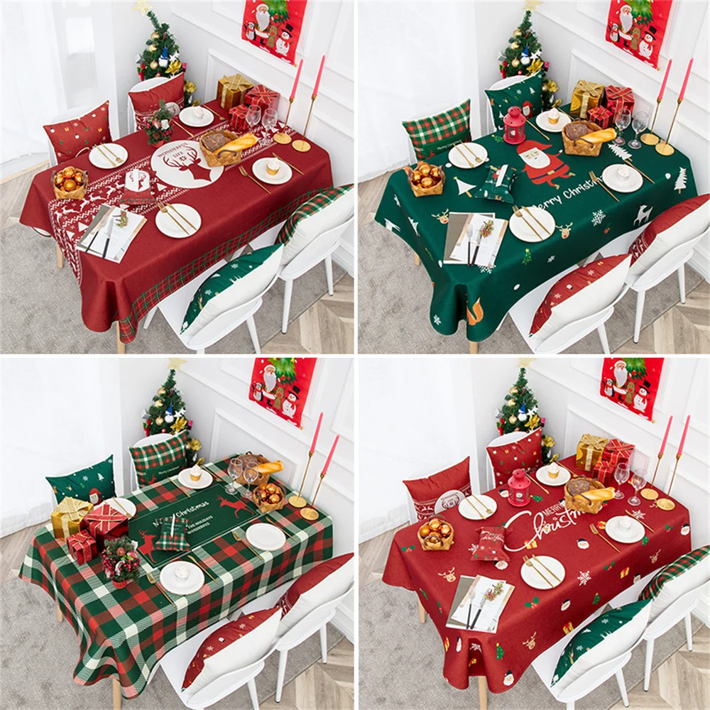 Santa Pine table cloth Red elk plaid table cloth Christmas party table cloth end table tablecloth New Year holiday decorations