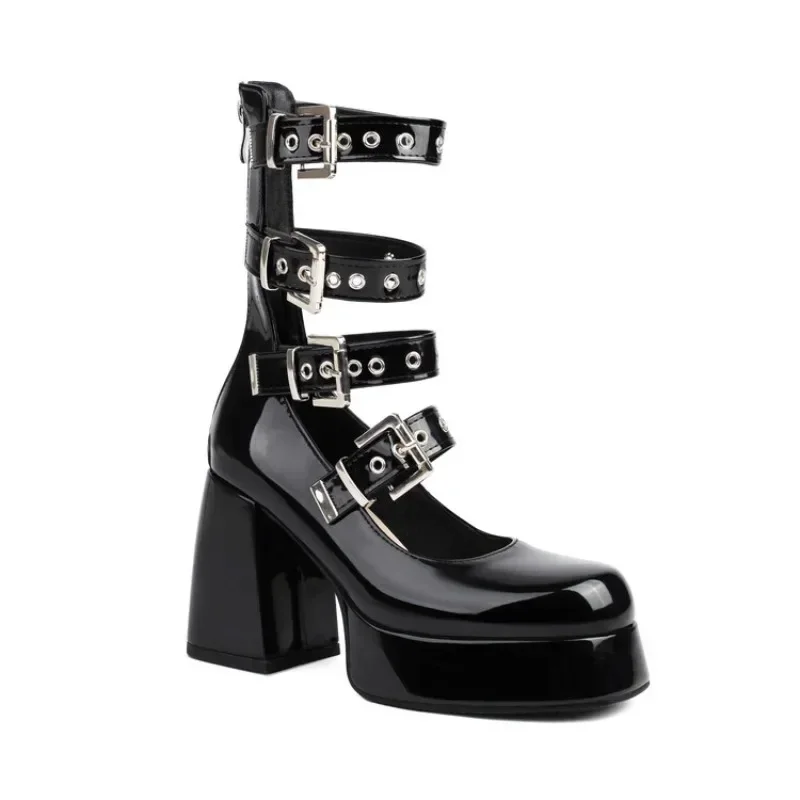 

European American Fashion Hollow Cross Strap Sandals Women Back Zipper With Rivet Buckle Design Exquisite High Top High Heels 48