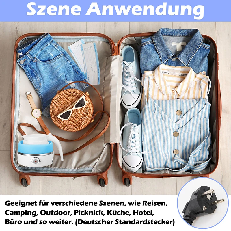 旅行用折りたたみ式電気ケトル、ポータブル旅行用折りたたみ式電気ケトル食品グレードのシリコンケトル折りたたみ式高速沸騰水