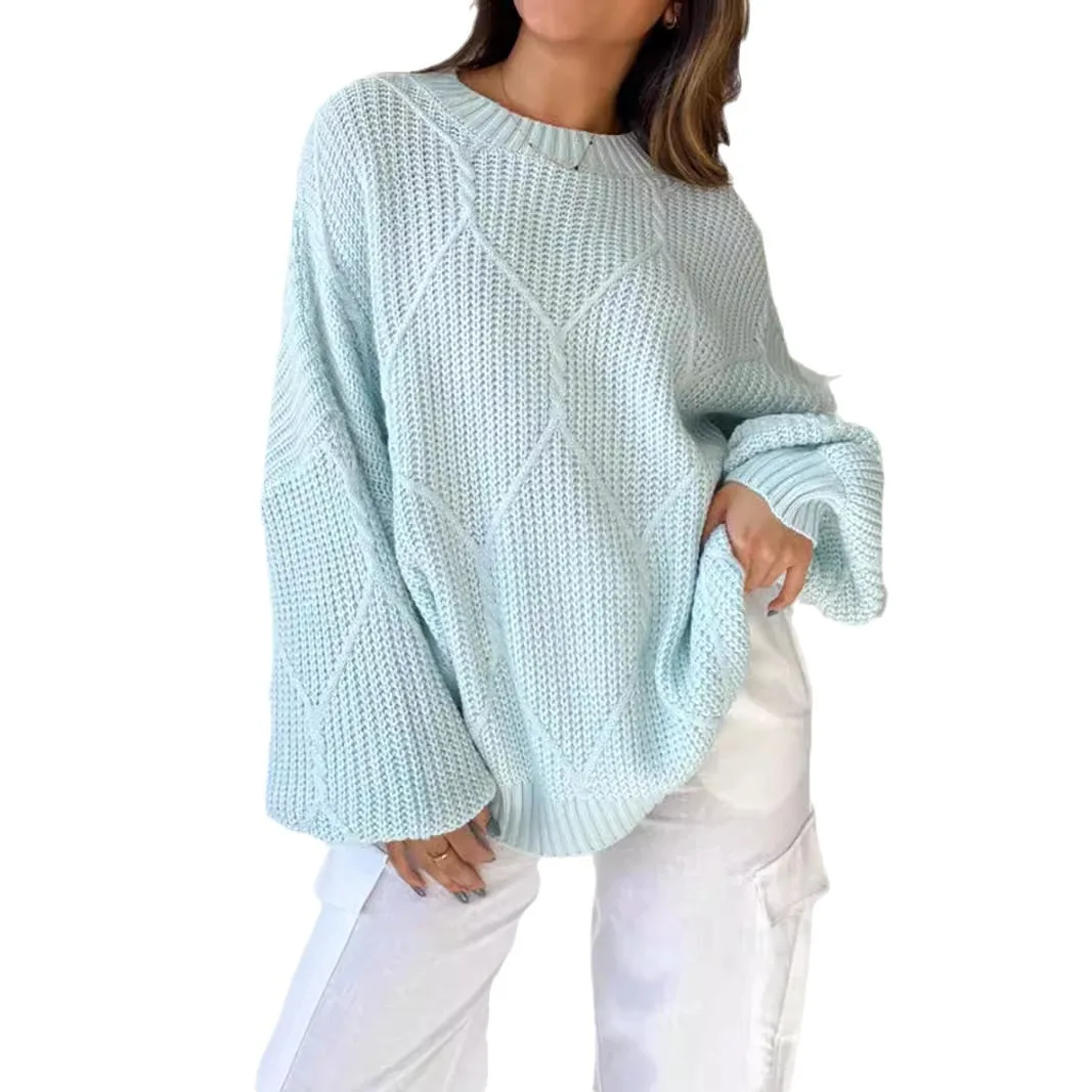 Nieuwe dames ronde hals holle effen kleur comfortabele gebreide trui met lange mouwen Pull Femme Klamotten Damen dames wintertrui