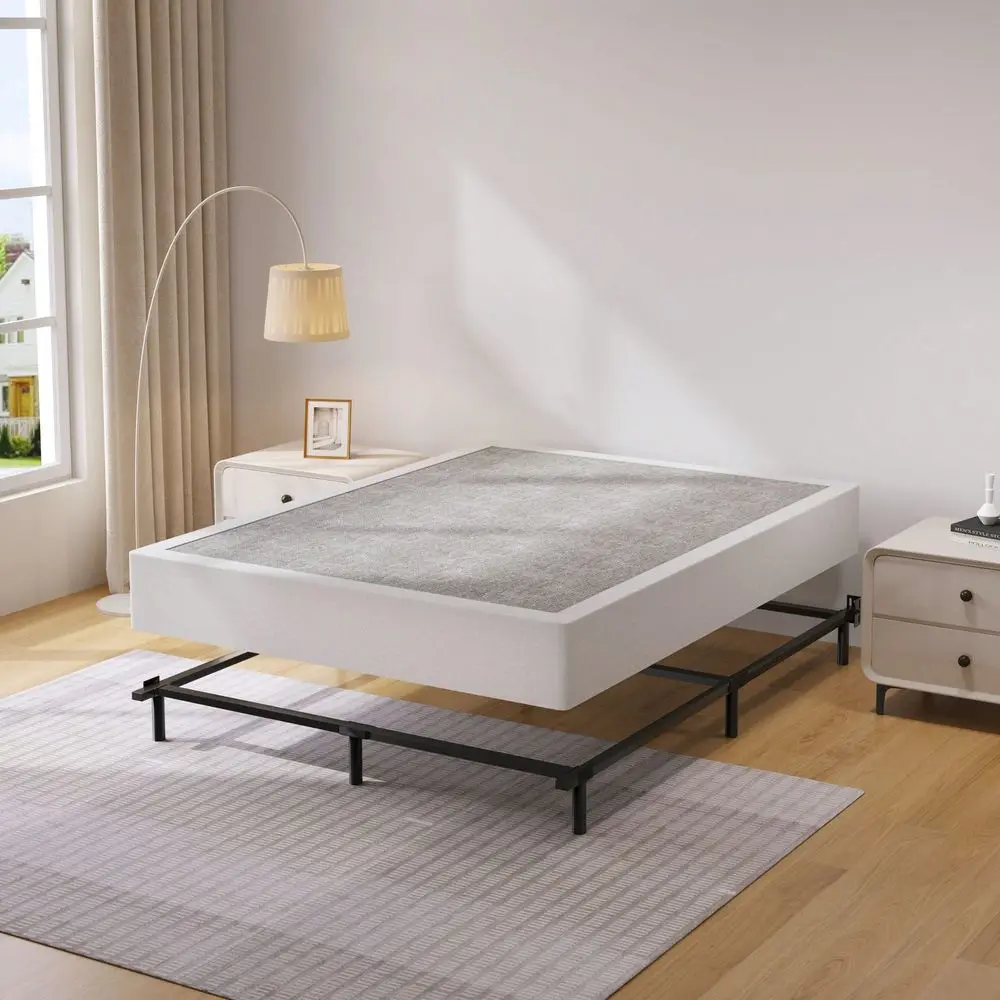 Box Spring Bed Base, 3000 Lbs Black Heavy Duty Metal Mattress Foundation With Easy Clean Fabric Cover, No Noise,Easy Assembly