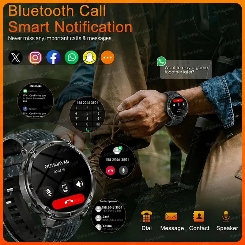 Ao ar livre militar 1100mah bateria ultra durável relógio inteligente lanterna bluetooth chamada 5atm à prova dwaterproof água esportes fitness relógio inteligente