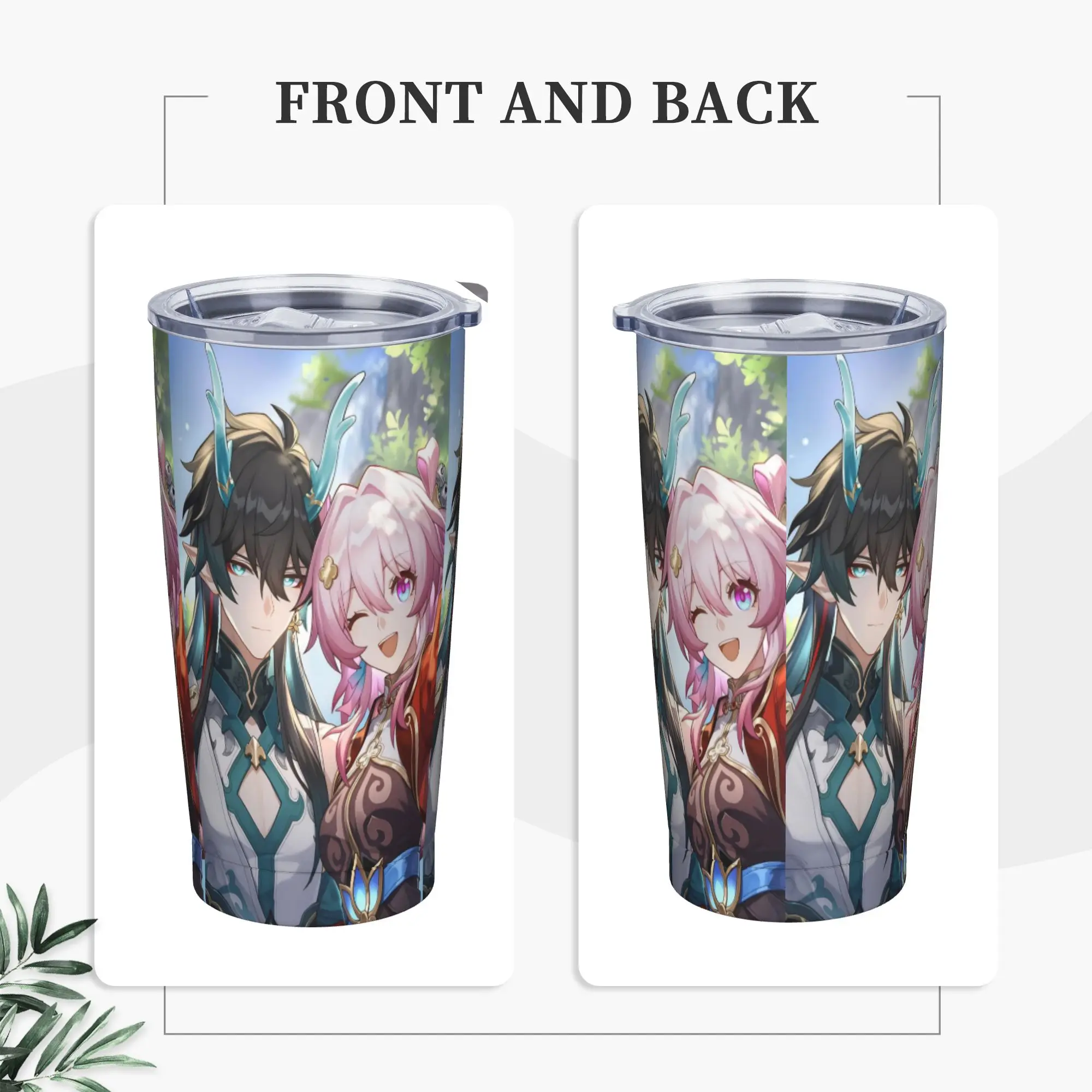 Dan Heng and March 7th Insulated Tumbler with Lid Honkai Anime Vacuum Thermal Mug Outdoor Travel Hot Cold Drink Cup, 20oz