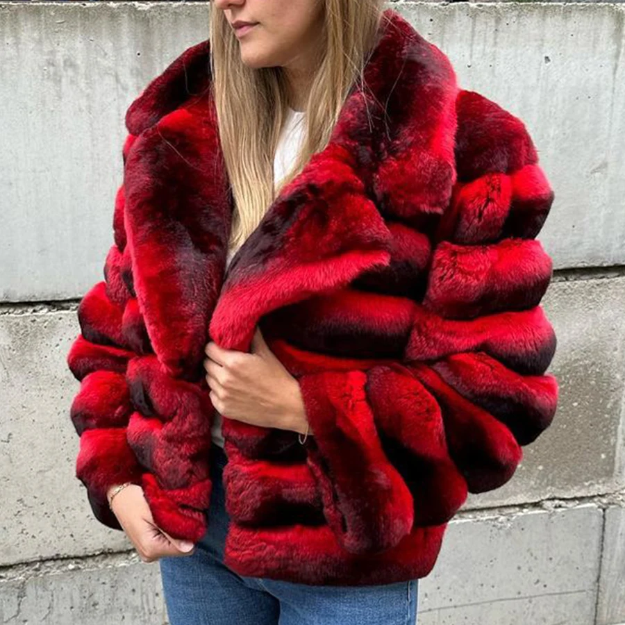 معطف الفرو الحقيقي معطف فرو الأرنب الطبيعي قصير شينشيلا ريكس معطف فرو الأرنب معاطف الشتاء للنساء الوافدين الجدد الفاخرة