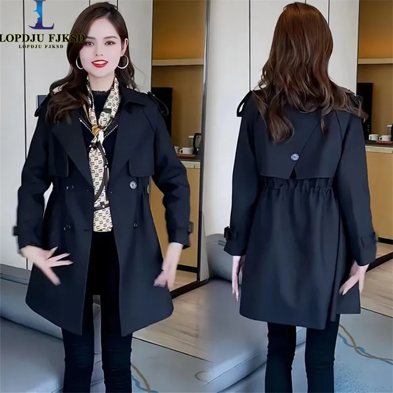 

Women's Double Breasted Trench Coats, Adjustable Waist Jacket, Loose Female Clothing,Korean , New, Autumn, Spring , 2024