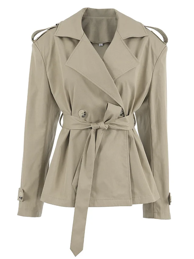 Modieus casual windjack met riem, midi-lengte, kaki kleur, nieuw herfstontwerp, trendy, geschikt voor woon-werkverkeer, van polyester.