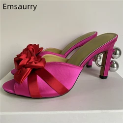 Novità Strange Heels sandali moderni donna Luxury Satin Rose Flower Butterfly-Knot Slingbacks scarpe estive Slim