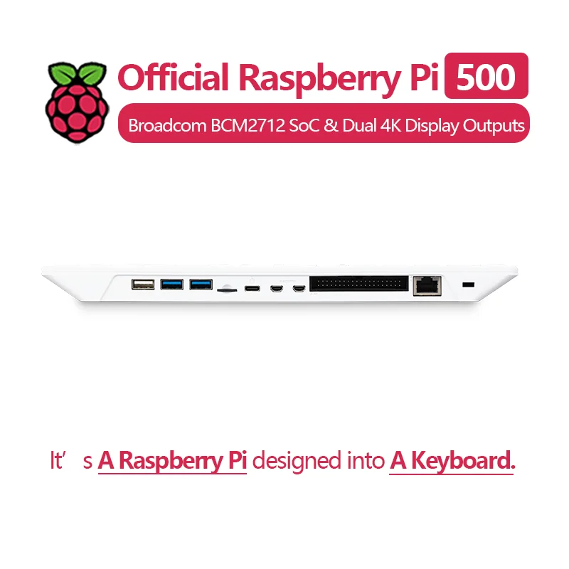 Оригинальный Raspberry Pi 500 / 500+, с двумя выходами 4K, поддержкой Wi-Fi/Bluetooth, программируемой RGB-подсветкой