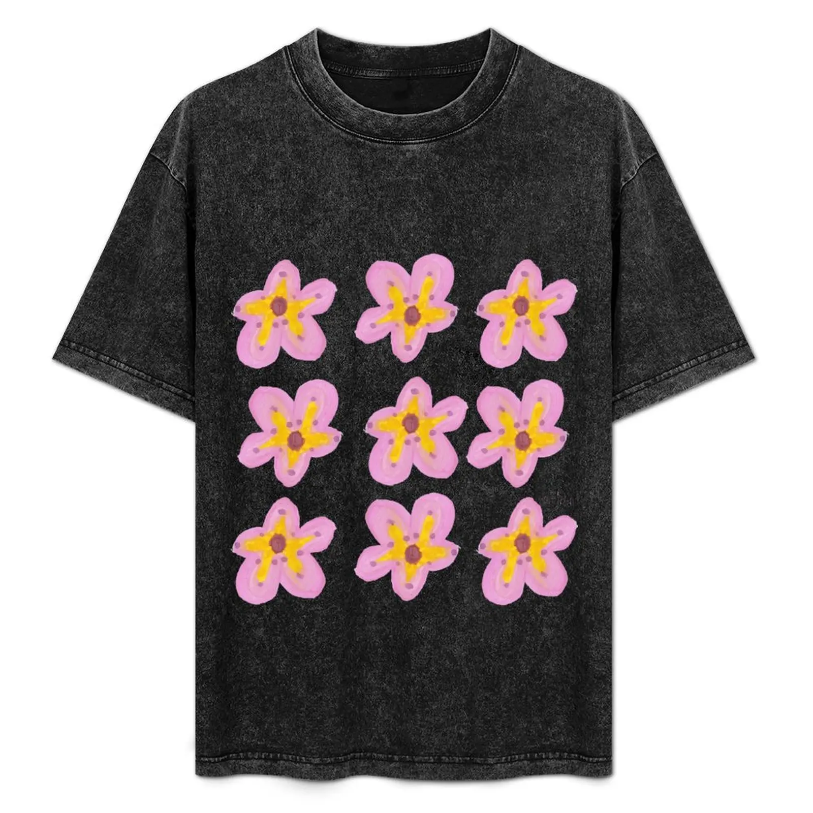 

Pink and yellow flowers T-Shirt Street Fashion Casual Tee Shirt