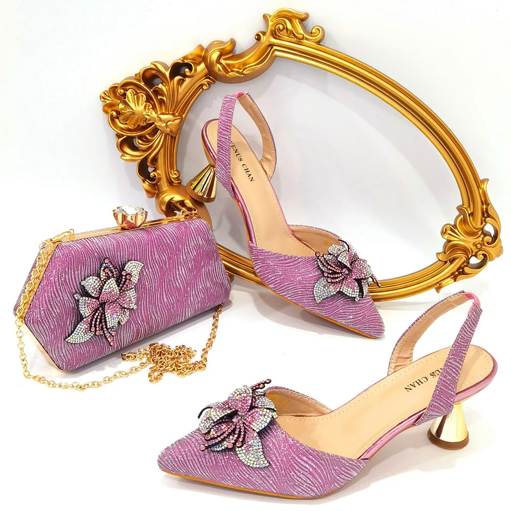 

Rainbow Pointed High Heels Matching Wallet Electroplating And Diamond Flower Accessories Carteras De Mujer Luxury Bags Designers