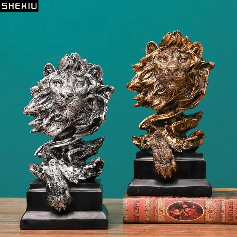 

Lion Statue Retro Crafts Desk Decoration Ornament Living Room Furnishings Animal Resins Artwork Sculpture Vintage Home Decor