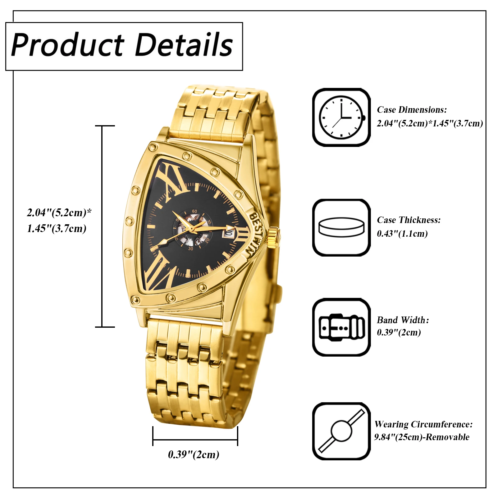 ساعة LANCARDO للرجال بمينا مثلث من الفولاذ المقاوم للصدأ وحزام كوارتز مقاوم للماء ومقياس ماسي وتقويم متاح